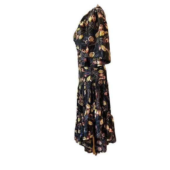 NWT 5a7 Cinq à Sept Dress 100% SILK Asymm Hemline Flutter Sleeve Tulip Floral 0 - Picture 3 of 13